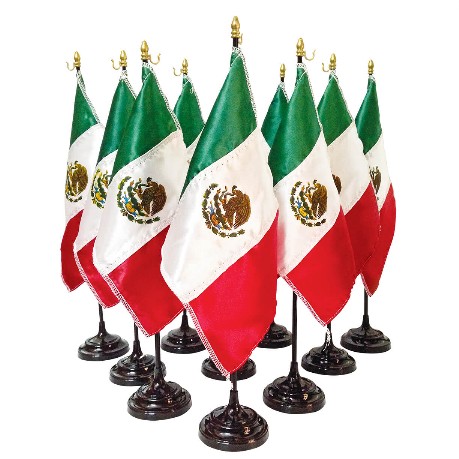 banderas de tela con soporte de madera