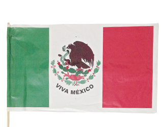 banderas de plástico con soporte de madera